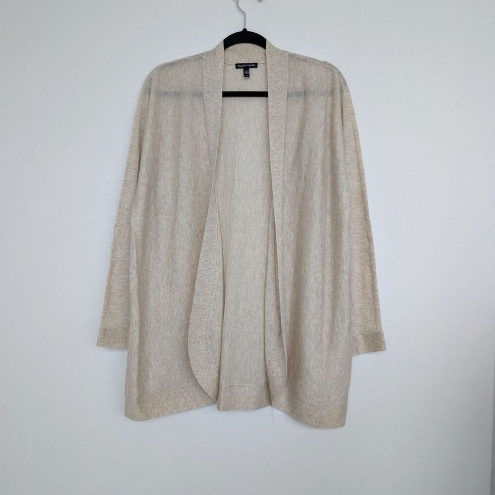EUC Eileen Fisher Beige Wool Alpaca Longline Open Front Cardigan Sz L Minimalist